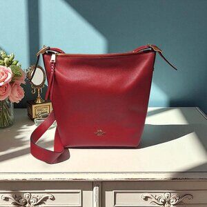 Coach Val Duffle Bag C2818 Leather Red Pebble 12x12 Buckle Strap Zipper Purse